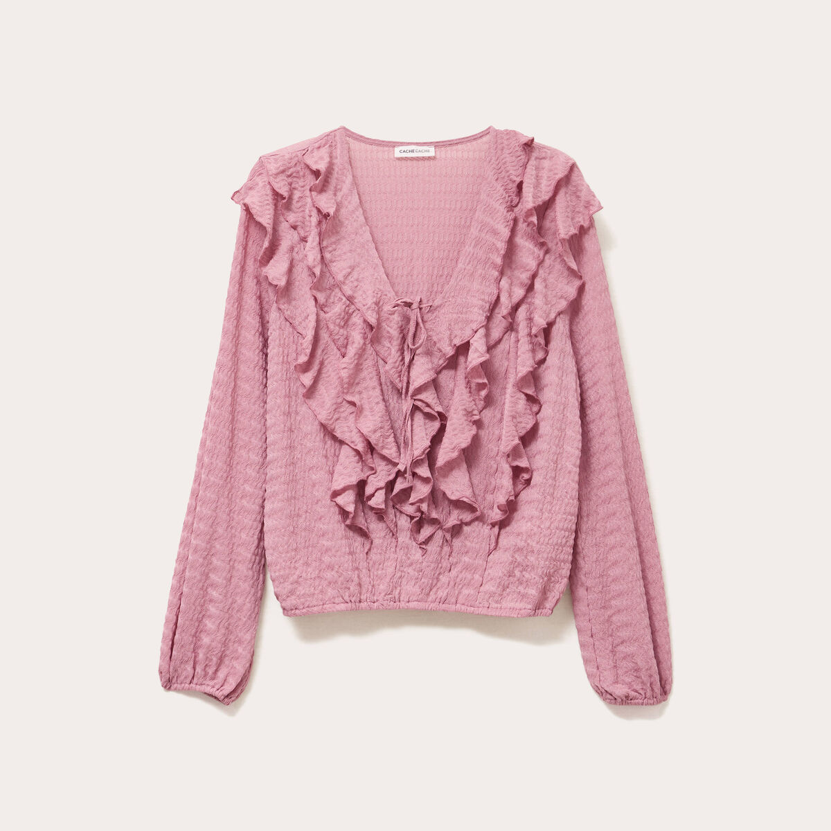 Blouse manches longues aspect dentelle vieux rose femme