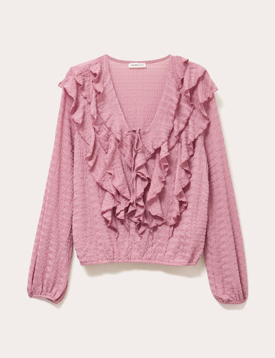 Blouse manches longues aspect dentelle vieux rose femme