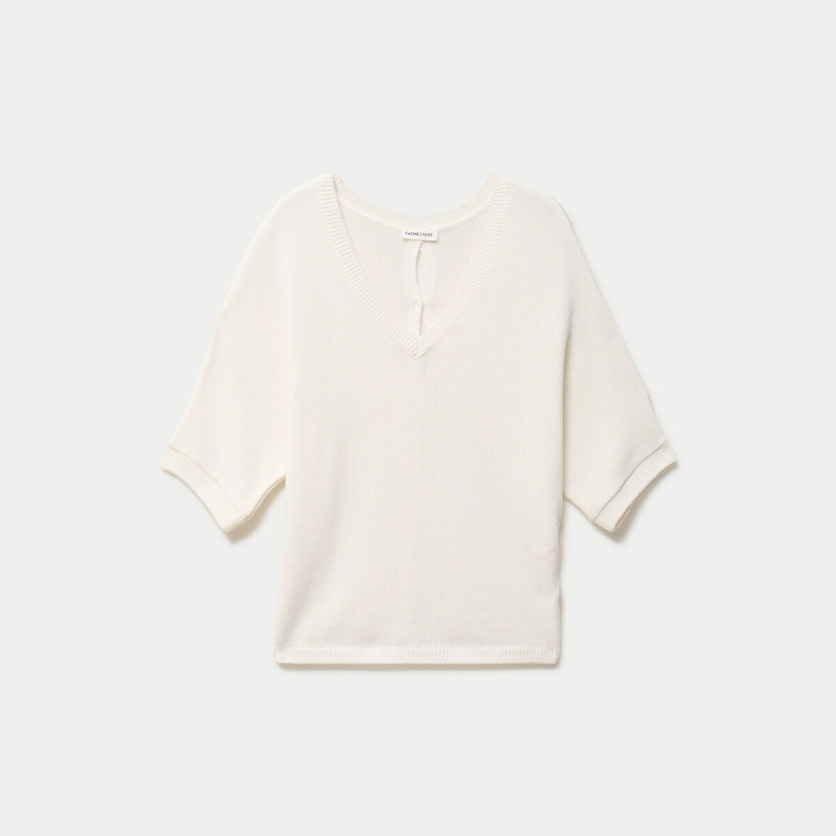 Pull ample col v manches courtes blanc femme