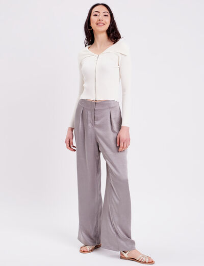Gilet cropped zippé col bardot ecru femme