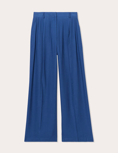 Pantalon large avec pinces bleu marine femme