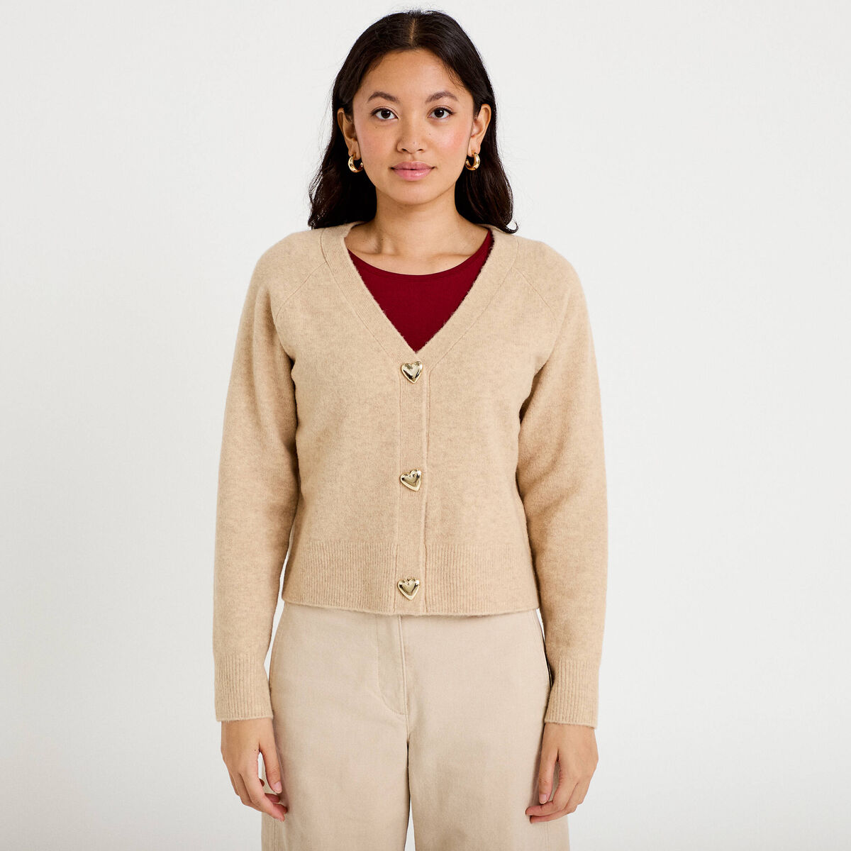 Gilet boutons coeur beige femme