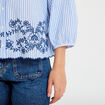 Blouse col v manches 3/4 brod&eacute;e bleu marine femme