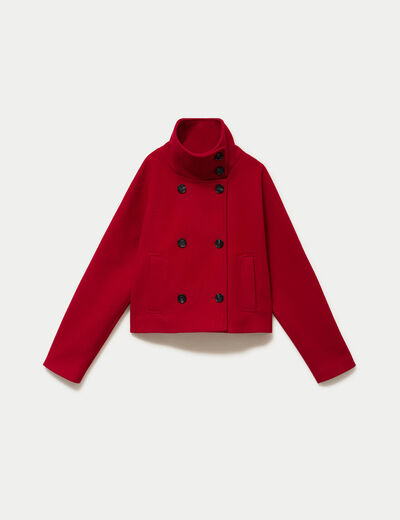 Veste chin&eacute;e col montant manches longues rouge femme