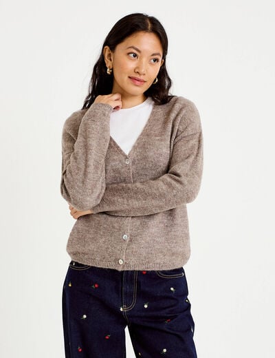 Gilet boutonn&eacute; avec col en V taupe femme