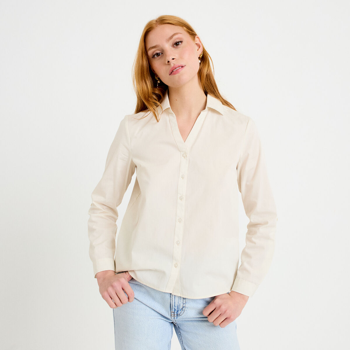 Chemise col classique ecru femme