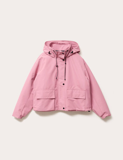 Veste courte bas resserré à capuche rose clair femme