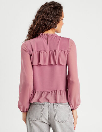 Blouse volants vieux rose femme
