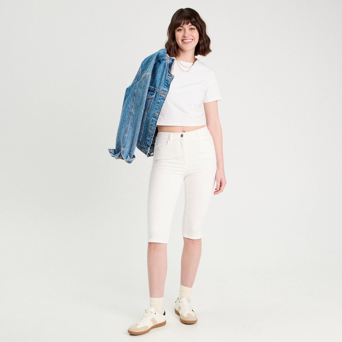 Pantalon capri ecru femme