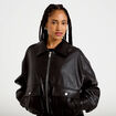 Veste droite similicuir col tailleur noir femme