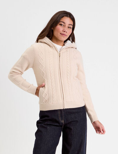 Gilet à capuche zippé beige femme