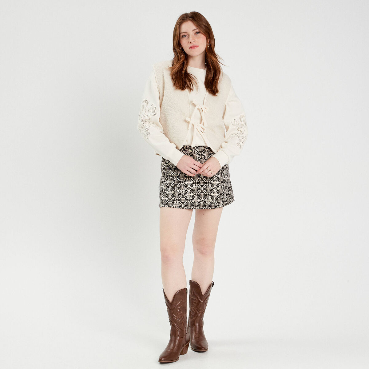 Gilet sans manches polaire ecru femme