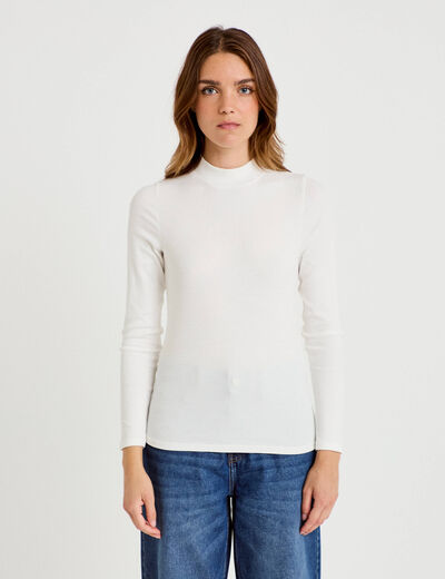 T-shirt ajust&eacute; manches longues ecru femme