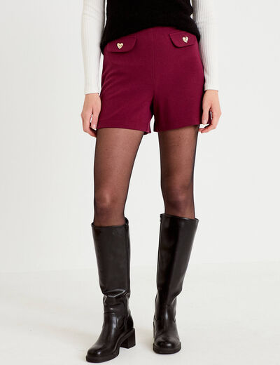 Short stretch d&eacute;tails coeur bordeaux femme