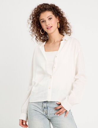 Chemise manches longues contenant du lin ecru femme