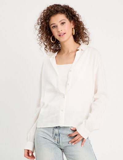 Chemise manches longues contenant du lin ecru femme