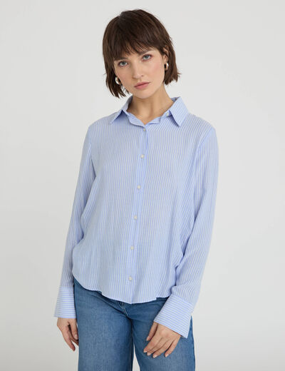 Chemise manches longues bleu femme