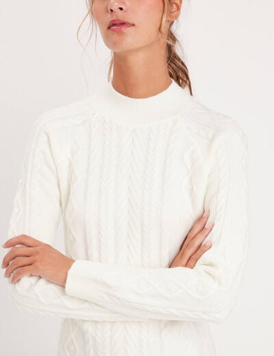 Robe pull droite torsades ecru femme