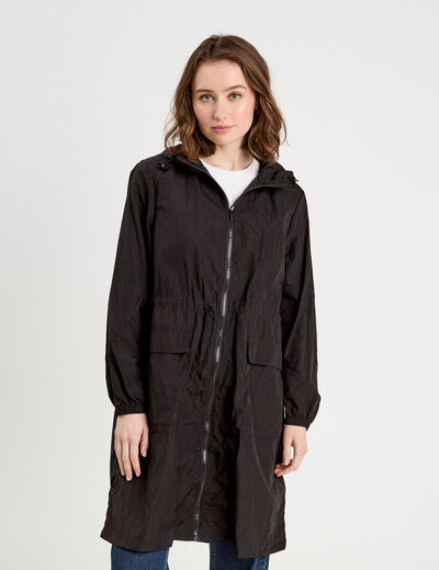 Parka déperlante 2-en-1 avec pochette noir femme