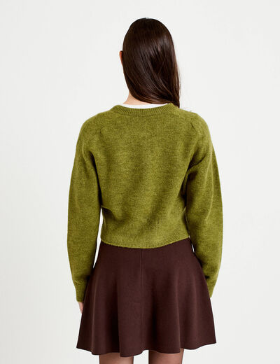 Gilet col rond vert fonc&eacute; femme