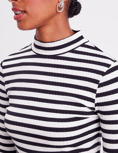 T-shirt cintré col montant noir femme