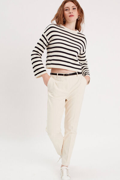 Pantalon cigarette ceinturé ecru femme