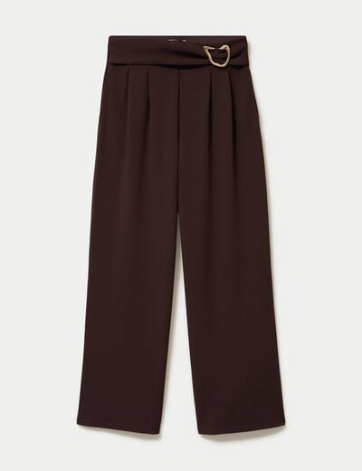 Pantalon large avec ceinture &agrave; bijou marron fonc&eacute; femme