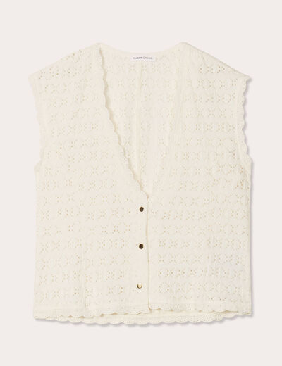 Gilet sans manches ajouré ecru femme