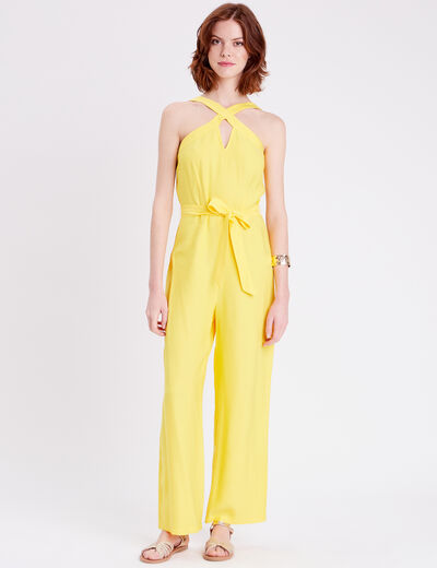 Combinaison pantalon jambes larges jaune fluo femme