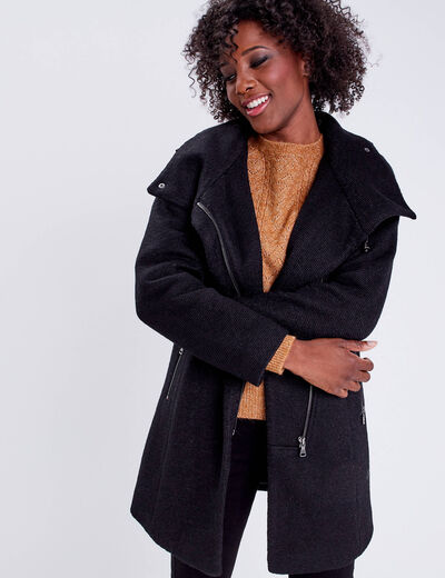Manteau cintré asymétrique noir femme