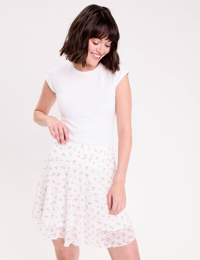 Jupe courte &eacute;vas&eacute;e aspect dentelle blanc femme