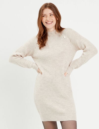 Robe pull droite col rond sable femme