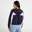 Veste cropped &agrave; capuche bas resserr&eacute; bleu marine femme