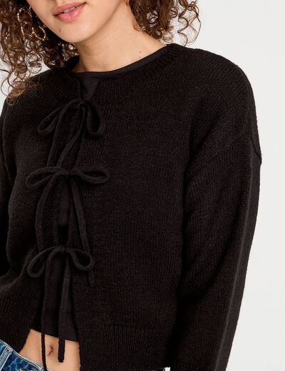 Gilet manches longues noué noir femme