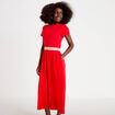 Robe longue &eacute;vas&eacute;e bi-mati&egrave;re rouge femme