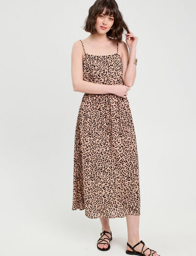 Robe longue évasée bretelles sable femme