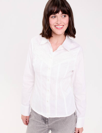 Chemise cintr&eacute;e mi-longue blanc femme