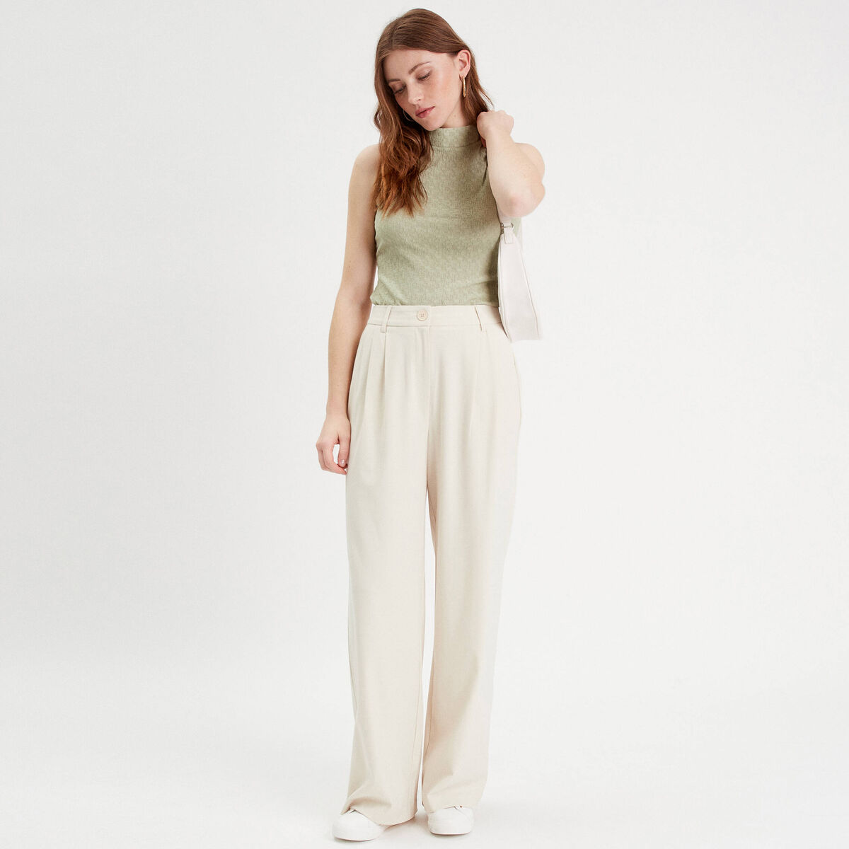 Débardeur col montant vert kaki femme
