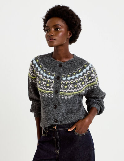 Gilet manches longues gris fonc&eacute; femme