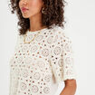 T-shirt macramé col rond ecru femme