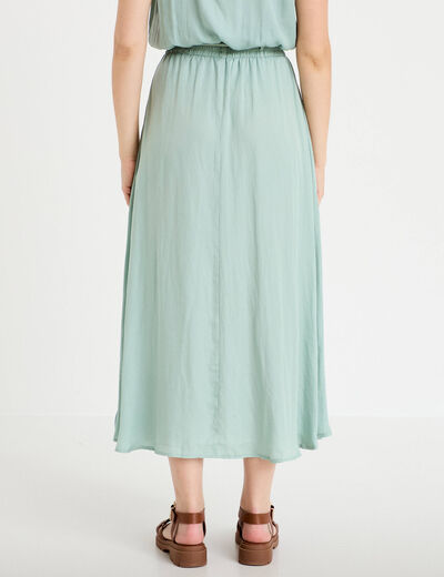 Jupe longue &eacute;vas&eacute;e satin vert pastel femme