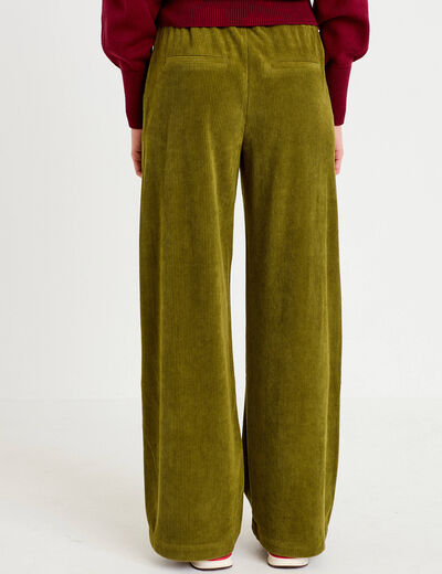 Pantalon bootcut taille standard velours vert kaki femme