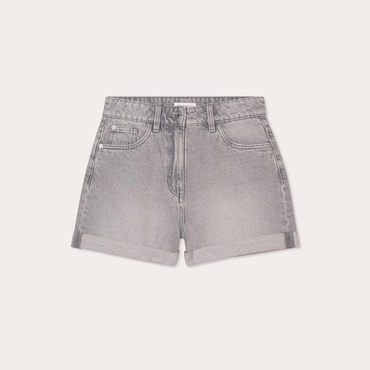 Short mom taille haute en jean denim gris femme