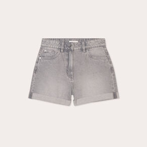 Short mom taille haute en jean denim gris femme