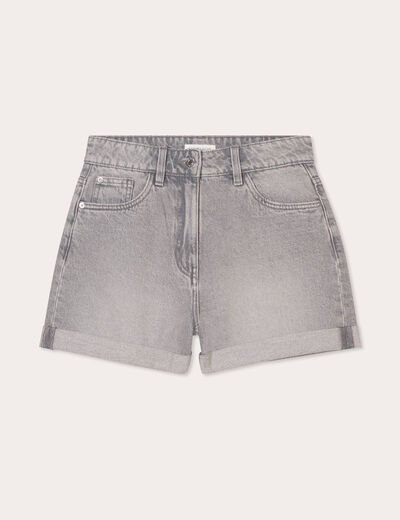 Short mom taille haute en jean denim gris femme