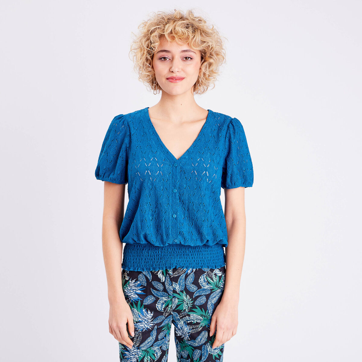 Blouse manches courtes bleu canard femme