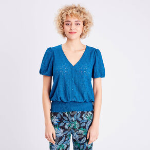 Blouse manches courtes bleu canard femme