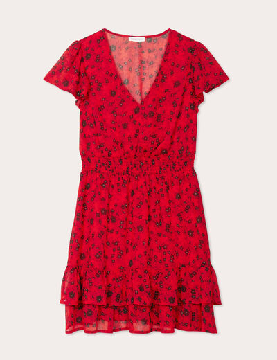 Robe évasée à volants rouge femme