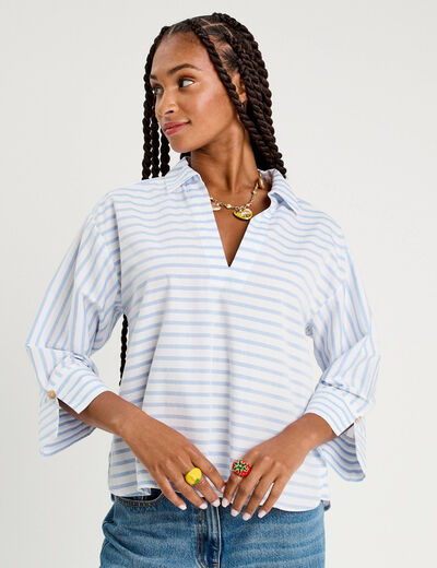 Blouse manches 3/4 bleu femme