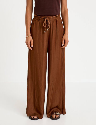 Pantalon large taille standard marron femme